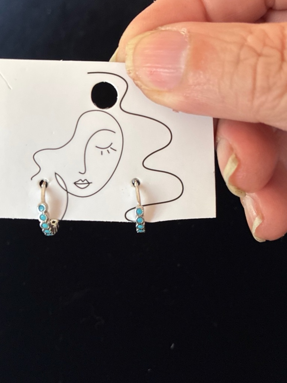 Silver Hoop Earrings with Turquoise Stones - Women Jewelry 925